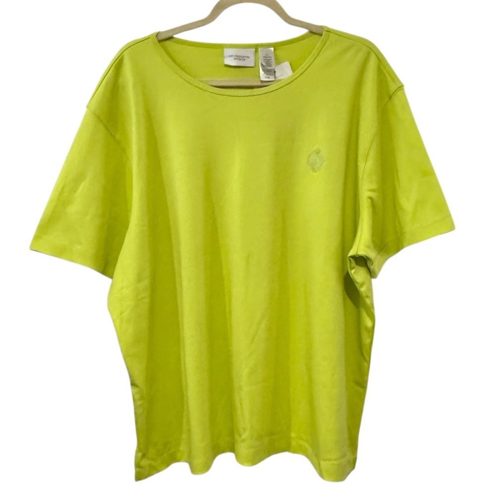 NWT Liz Claiborne Woman 3X Neon Lime Green T-Shirt 100% Cotton Short Sleeve